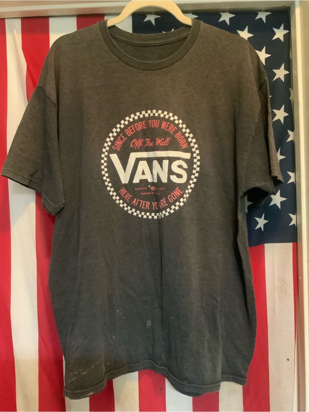 Vans Dark Gray Tee with White and Red Logo